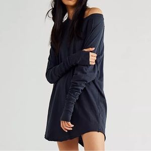 Free People Arden Oversized Long Sleeve T Shirt In Washed Black. NWOT! Sz S & M